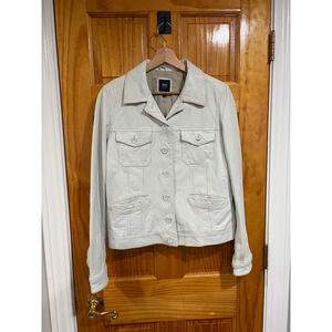 GAP Edition White Genuine Leather Jacket Moto Trucker Coat L Women’s